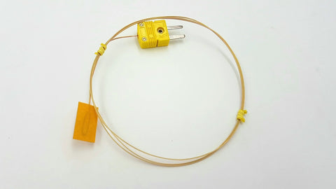 TL0225 surface-contact K-type thermocouple probe with yellow wire and sticker tag