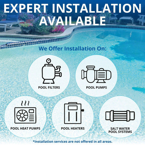 SuperFlo 1HP EC pool pump by Amazon; installation options shown: pool filters, pumps, heat pumps, heaters, saltwater systems.