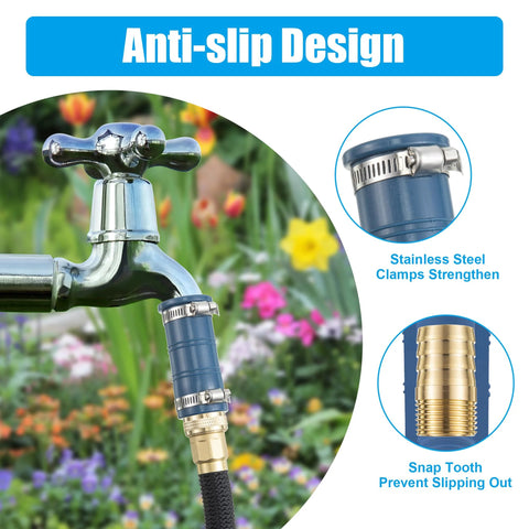 1 Pack Universal Faucet Hose Adapter with blue silicone sleeve and stainless clamps for damaged/threadless faucets