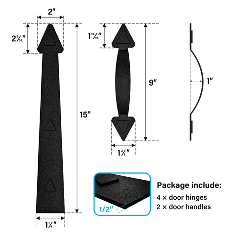 Magnetic Garage Door Decor Hardware Kit Set Of 6 Faux Hinges And Handles For Curb Appeal dimensions and package details