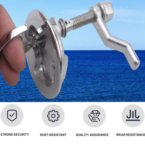 Angled side view of MX Boat Cam Latch; stainless steel marine hatch latch with flush pull handle, 2 pcs