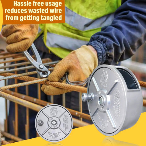 Worker using 6.25 Inch Aluminum Tie Wire Reel Coil Holder Wheel Lightweight Ambidextrous With Built In Belt Loops at construction site