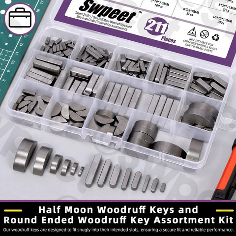 Metric Woodruff Key Assortment Kit With 211 Pieces In 15 Sizes For Woodruff Semicircle Keys Half Moon Keys Keyways