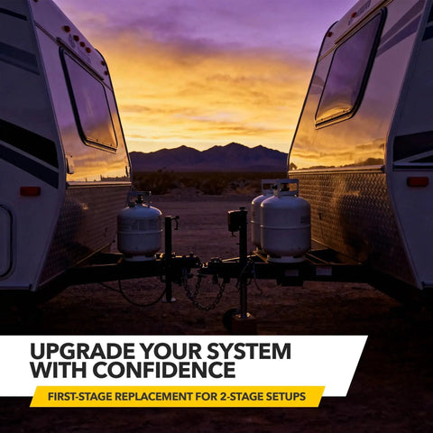 Sunset view with RVs using Beefy Compact First Stage Propane Regulator With Female POL Inlet And One Half Inch NPT Outlet