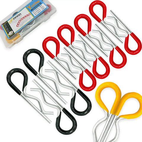 Heavy Duty Hitch Pins R Clips Set 14Pcs Rubber Coated Spring Retaining Pins for trailer tractor, red, black, yellow handles