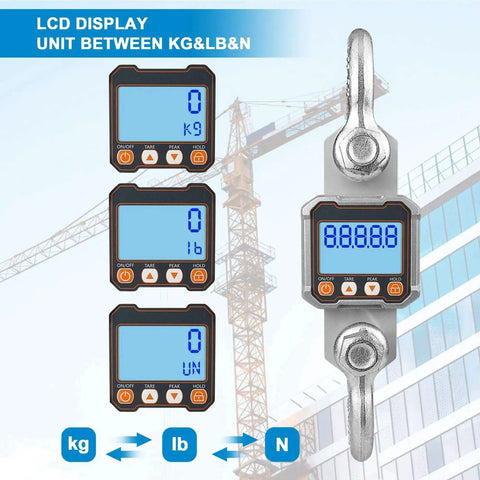 Beefy Heavy Duty Digital Crane Scale 5000kg 11000lb With Remote Control Industrial Hanging Scale showing LCD display and controls