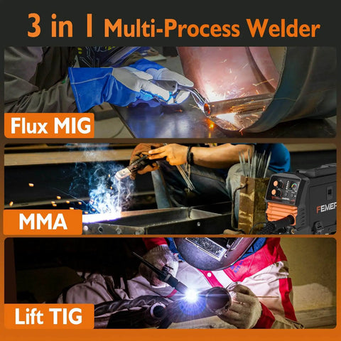 3 In 1 MIG Welder With Flux Core Lift TIG And Stick Welding 140A Portable 110V IGBt Inverter illustrating multi-process use
