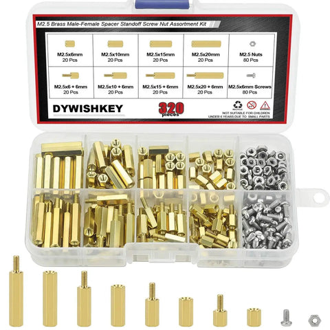 320 Piece Brass Spacer Standoff Kit With Male And Female Hex Spacers Nuts And Stainless Steel Screws For M2.5 Hardware Projects