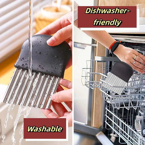 Waffle Fry Cutter And Crinkle Cut Knife Set 2 Pack Stainless Steel Wave Blade Potatoes Slicer shown washing under a tap and in a dishwasher.