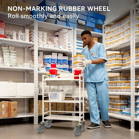 4 Inch Caster Wheel Set For Cart And Furniture, Three Eighths Inch Bore, Nonmarking Thermoplastic Rubber Wheel Tread Bonded To Polyolefin Core used in a hospital setting