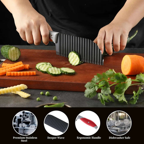 Crinkle Cut Knife For Veggies And Fries With Stainless Steel Wave Blade And Soft Rubber Handle Dishwasher Safe Crinkle Cutter For Potatoes Cucumbers Carrots And Fruit Quick Even Slices For Busy Home Chefs