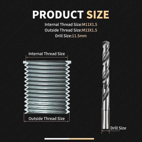 M11x1.5 Thread Repair Kit With Stainless Steel Inserts And Installation Driver Includes Drill Tap Counterbore