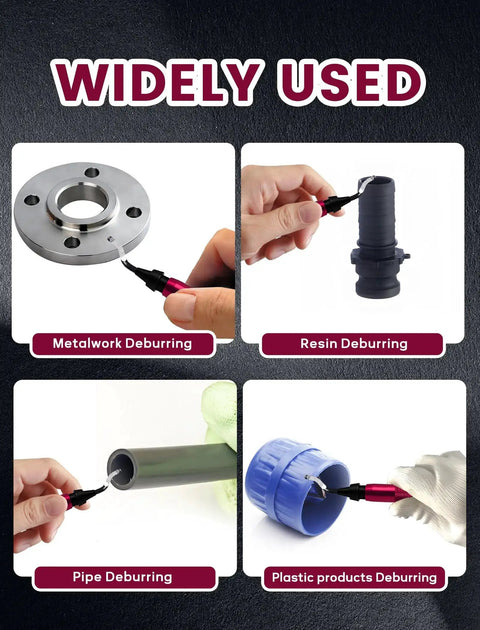 Pro Deburring Tool Kit With 15 HSS Rotary Blades For 3D Printing Resin Metal And Tubing Deburring in use on various materials