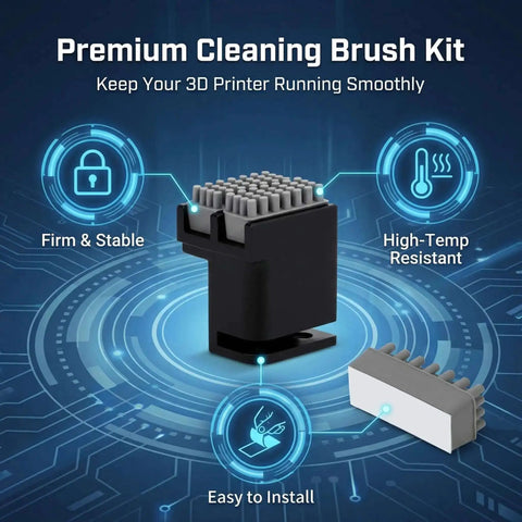 Premium 3D printer cleaning brush kit with firm and stable nozzle brush, heat-resistant, easy to install for efficient maintenance.