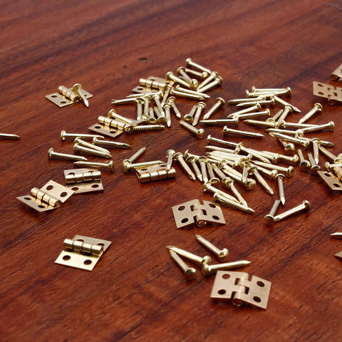 24 Pack Mini Brass Hinges 180 Degree Rotation For Jewelry Box Cabinet DIY Projects With Mounting Nails Golden Durable 10x8mm Hardware