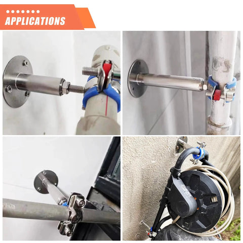 Heavy Duty 6 Pack 304 Stainless Steel Wall And Ceiling Pipe Mounts For 38 To 40mm OD Pipes, Adjustable Height From 30 To 50mm, installed