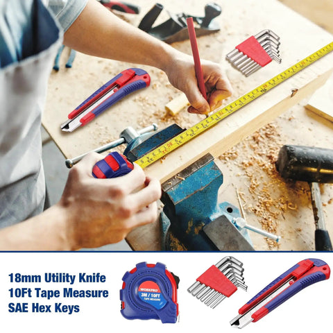 DIY Ready Home Tool Kit With 100 Piece Hand Tool Set For Kitchen Drawers And Household Tasks In Use on Wood Project