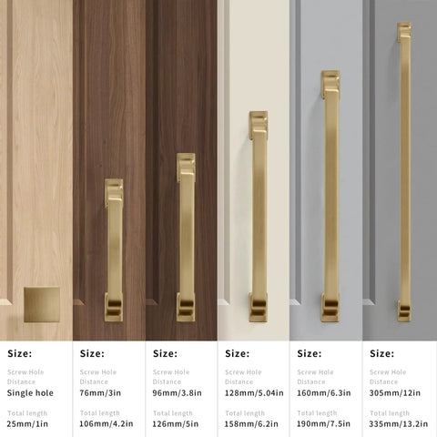 2 Pack 12 Inch Cabinet Handles Champagne Bronze Warm Brass Cabinet Pulls displayed on various wood and color finishes.