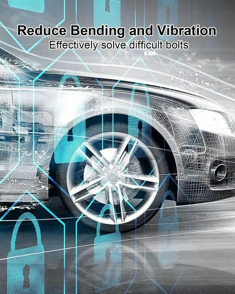 Graphic showing wheel and text "Reduce Bending and Vibration" for Half Inch Drive Harmonic Balancer Socket Set, 6 Piece Includes 17Mm 19Mm 21Mm 22Mm 24Mm 27Mm, Heavy Duty Replacement Sockets With 3X Momentum Power For Impact Wrenches, Fits Honda Civic Accord CRV Odyssey TL Integra MDX Camry Corolla 4Runner