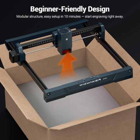 12W Desktop Laser Engraver For Wood, Leather, Acrylic And More, 300x300mm Work Area, showing modular design in box