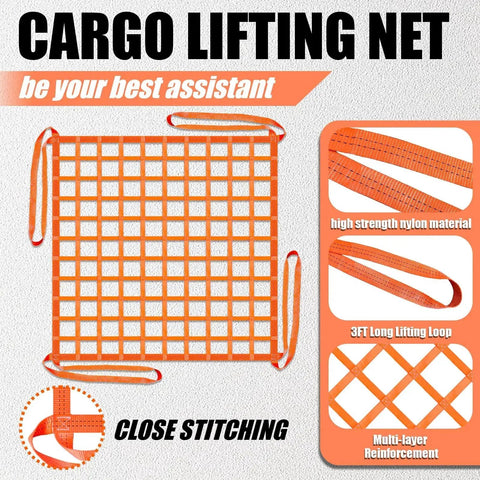 Heavy Duty Nylon Lifting Net For Hoist 4500 Lbs Load Capacity 6.56 Ft Square showing high-strength material and loops