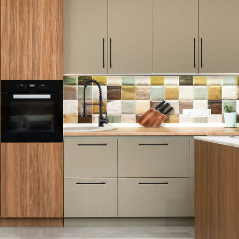 Modern kitchen scene with Matte Black 10 Inch Cabinet Handles Set For Kitchen Cabinets Stainless Steel Drawer Pulls installed on cabinets.