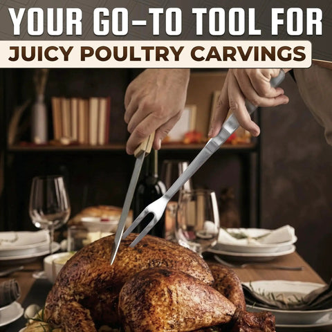 Meat Carving Fork 11 Inch Stainless Steel With Ergonomic Two Prong Handle used for carving poultry at dining table