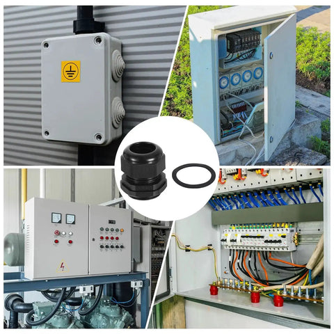 PG29 Nylon Cable Glands Two Pack Waterproof Cord Grip With Washers installed in junction boxes for outdoor electrical protection