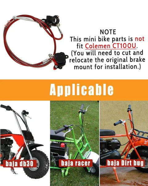 Hydraulic Disc Brake Caliper Kit For Mini Bikes With 80mm Rear Rotor Fits Doodle Bug Dirt Bug 97cc 79cc Predator shown with bikes