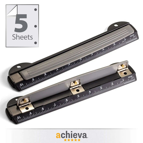 On The Go 3 Hole Binder Punch For Ring Binders, Ultra Compact And Portable, Punches Up To Five Sheets At A Time, Black