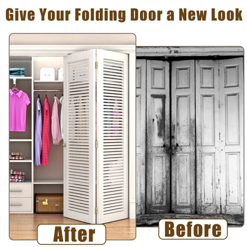 Before and after using 2 Pack Bifold Door Hardware Repair Kit for folding doors in closet with clothing and accessories