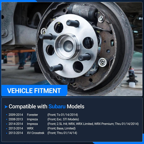Front Wheel Bearing Hub Assembly Fits Subaru Forester 2009 To 2014 Impreza 2008 To 2014 WRX 2013 To 2014 XV Crosstrek 2013 To 2014 5 Lug With ABS Replacement To Beef Up Your Ride And Keep It Smooth And Quiet, installed view