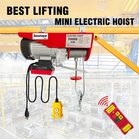 2 In 1 Electric Hoist Winch 1760Lbs With Wireless 98ft And Wired Remote 110V installed in warehouse setting