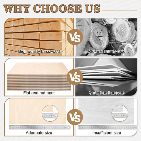 30 Pack Basswood Sheets for Crafts 12 By 12 By One Eighth Inch Thick Unfinished Square Wood Boards vs old curled uneven wood