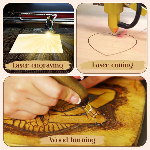 All In One 76 Piece Laser Material Explore Kit For Engraving Essentials with laser engraving, cutting, and wood burning examples.