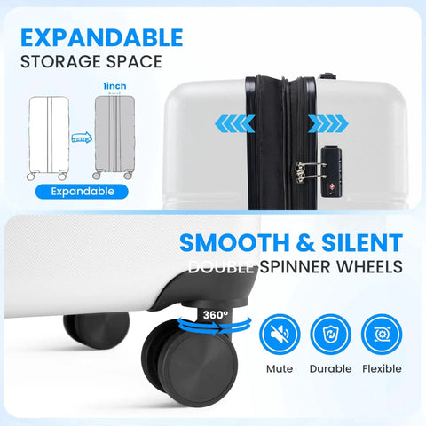 20 Inch Hardside Carry On Luggage With Double Spinner Wheels And TSA Lock Expandable Hard Shell Travel Case In White Ultra Lightweight Yet Durable