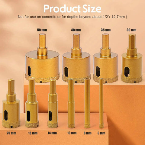 Diamond Hole Saw Kit For Glass Ceramic Tile Marble And Porcelain For DIYers And Pros, 12 Piece Hollow Drill Bit Set sizes 6-50 mm