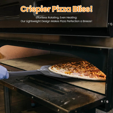Using perforated pizza turning peel for crisp crust and fast steam release restaurant grade aluminum lightweight outdoor pizza oven accessory for home ovens and pro kitchens.