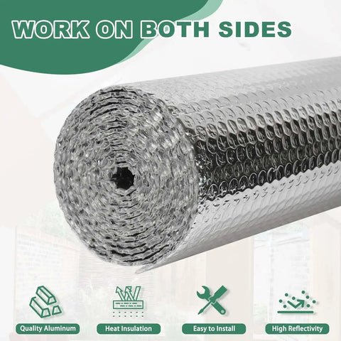 Roll of Reflective Bubble Insulation Sheet With Double Sided Aluminum Foil Shield for Windows RV Roof Garage Door Insulation 23.6In X 10Ft Heat Reflective Radiant Barrier