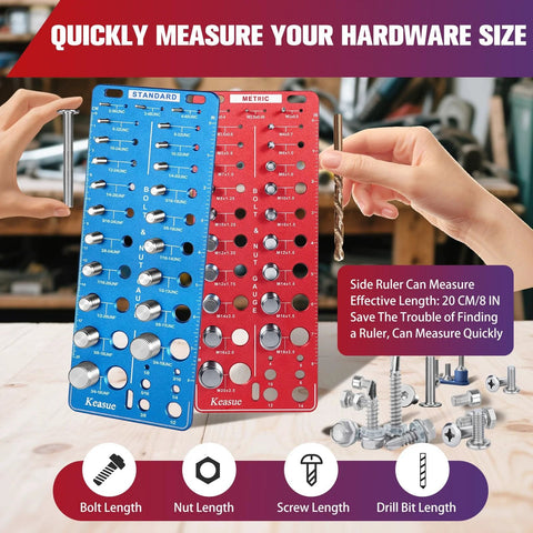 Thread Checker Kit For Nuts And Bolts 56 Piece Gauge With 44 Thread Sizes In Both Male And Female Standard And Metric Includes 12 Drill Bit Holes