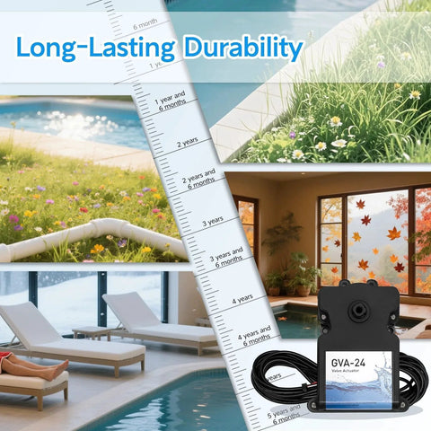 24V Pool Valve Actuator Replacement For Hayward Pentair Jandy, 15 Ft Cable, close-up of product next to pool setting