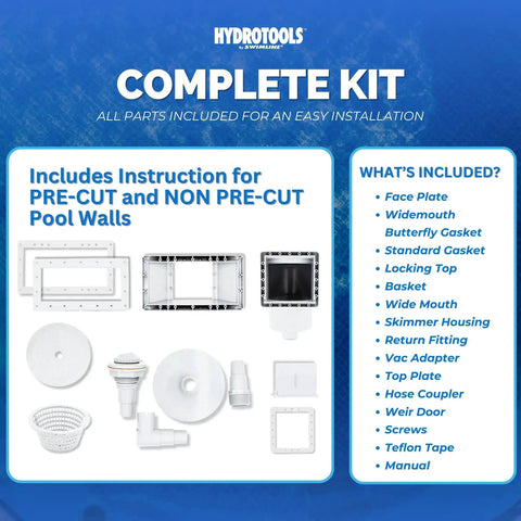 Wide Mouth Above Ground Pool Skimmer Kit With Durable ABS Construction components for easy installation overview