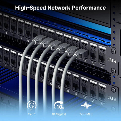 Beefy 1U 24 Port Cat6 Ethernet Patch Panel With Inline Keystone and cable management bar installed in rack