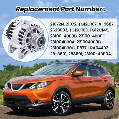 120 Amp Alternator For Nissan Rogue Sport 2L 2017 To 2022 Plug And Play Direct Fit Replacement Part TG12C167 288601 21072N 21072 High Output Auto Electrical Component beside Nissan Rogue Sport