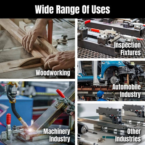 Wide range of uses for 8 Pack Small Toggle Clamps With 60 Lbs Holding, Quick Release Horizontal Adjustable Clamps in various industries