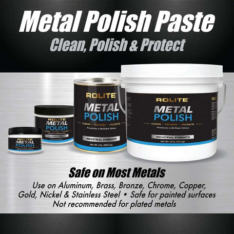 Heavy Duty Metal Polish Paste 4.5 Oz for Aluminum, Chrome, and Stainless Steel, front view of jars and buckets