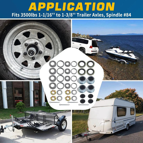Trailer Hub Bearings Kit For 3500 Lb Axles 1-3/8 To 1-1/16 Spindle Number 84 EZ Lube Includes components with trailers and applications
