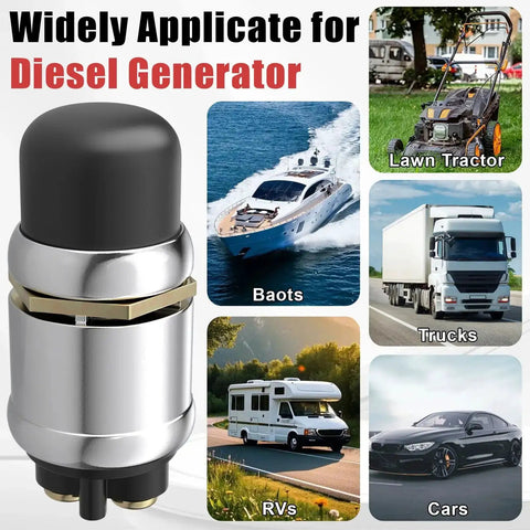 Heavy Duty 12V 50A Push Button Starter Switch Two Pack Waterproof Momentary Start Button for various vehicles shown