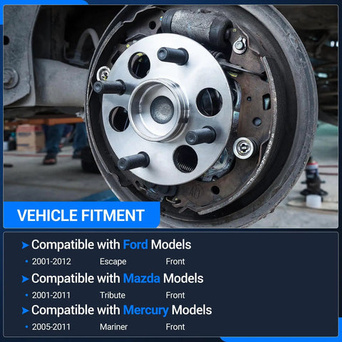 Front Wheel Hub Bearing Assembly Pair For Ford Escape 2001-2012, Mazda Tribute 2001-2011, Mercury Mariner 2005-2011 installed on vehicle