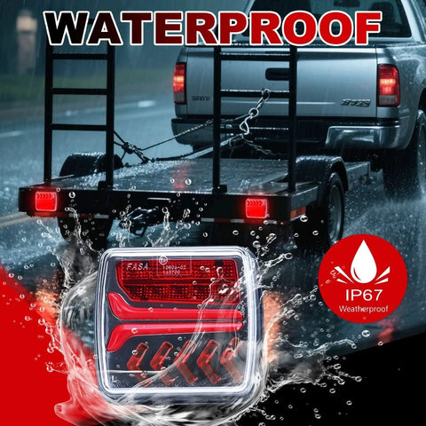 RoadAlchemist wireless trailer light kit; magnetic mount, IP67 waterproof red LED tail light (close-up)